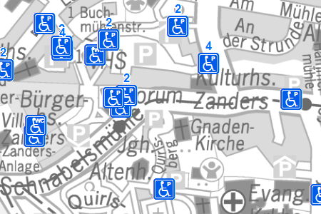 Alle öffentlichen Behindertentoiletten und Behindertenparkplätze im Geoportal der Stadt Bergisch Gladbach