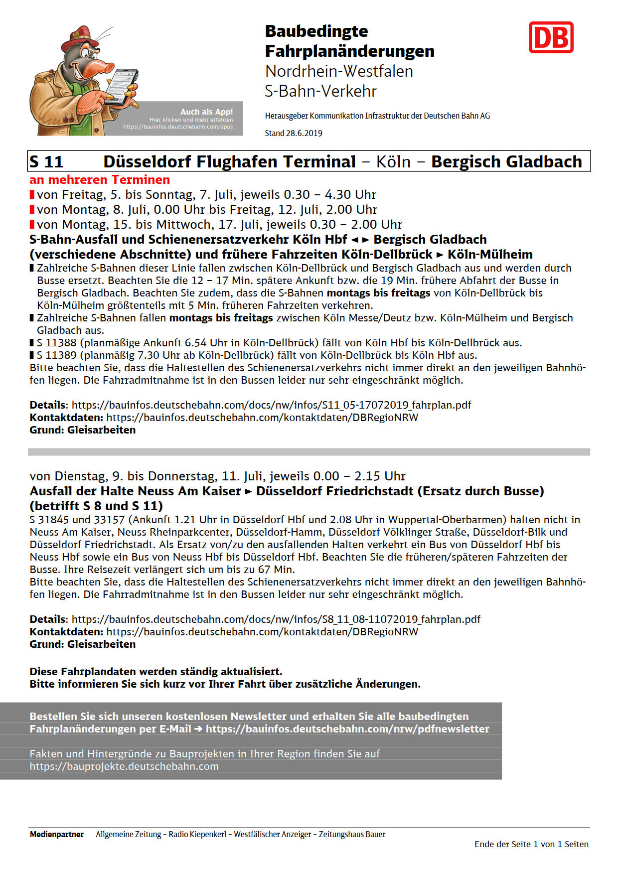 Wegen Erneuerung von Gleisen und Weichen: Schienenersatzverkehr auf der S 11