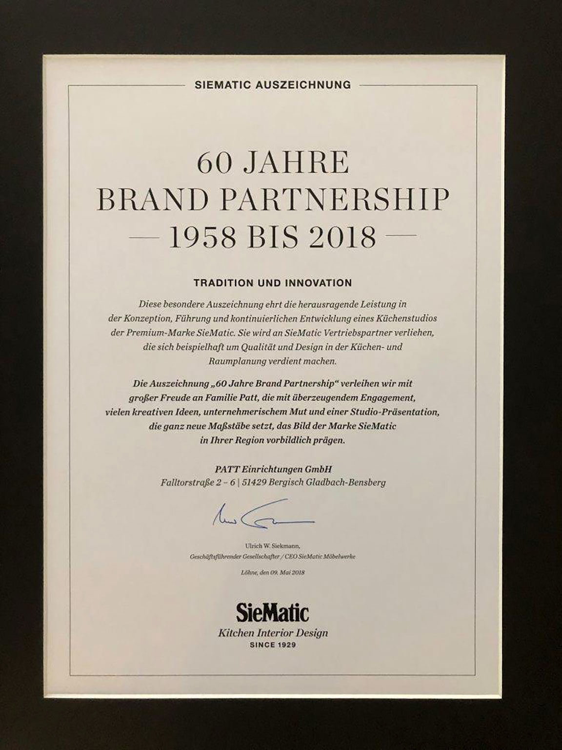 Patt Einrichtungen aus Bensberg feiert 60-ten Geburtstag. Herzlichen Glückwunsch!