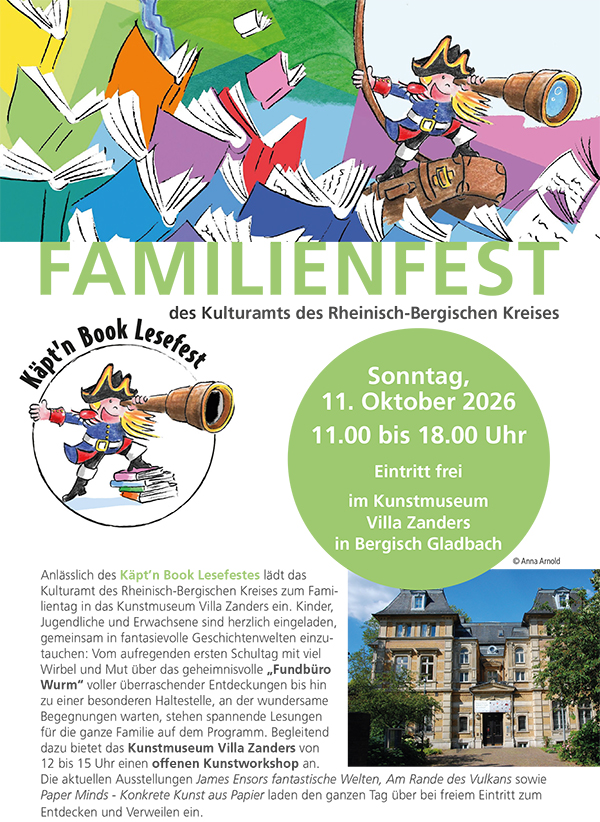 Mit Käpt'n Book auf Lesereise gehen: Familienfest in der Villa Zanders bietet wunderbare Geschichten und einen Einblick ins Museum