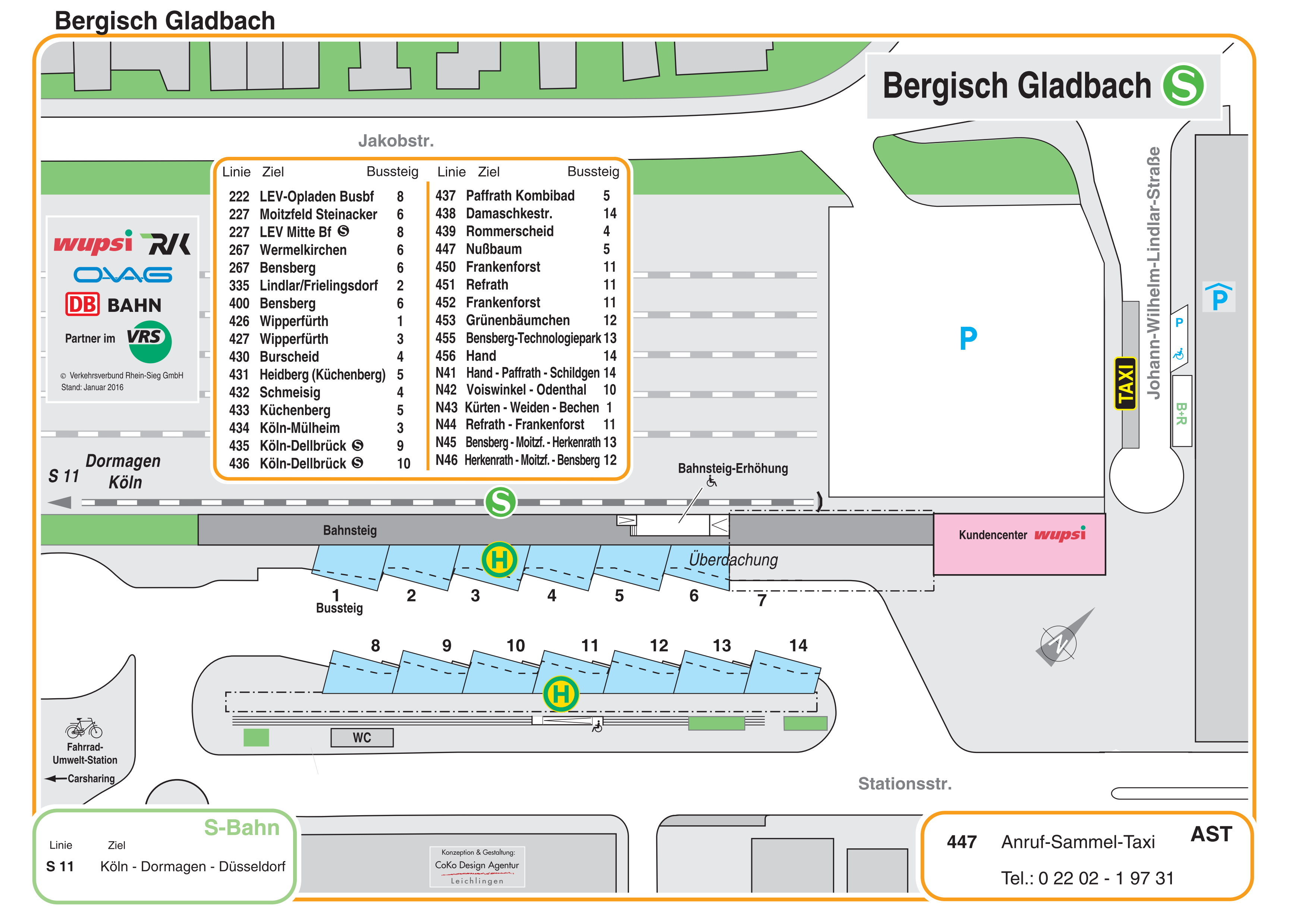 Geänderte Abfahrten der Linien 222, 227, 426 und N 43 am Busbahnhof Bergisch Gladbach