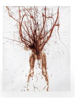 Peter Gilles, Ohne Titel, undatiert, Anfang 1990er Jahre, Blut auf Leinwand, 210 x 160 cm © VG Bild-Kunst, Bonn 2026, Foto: Eberhard Hahne